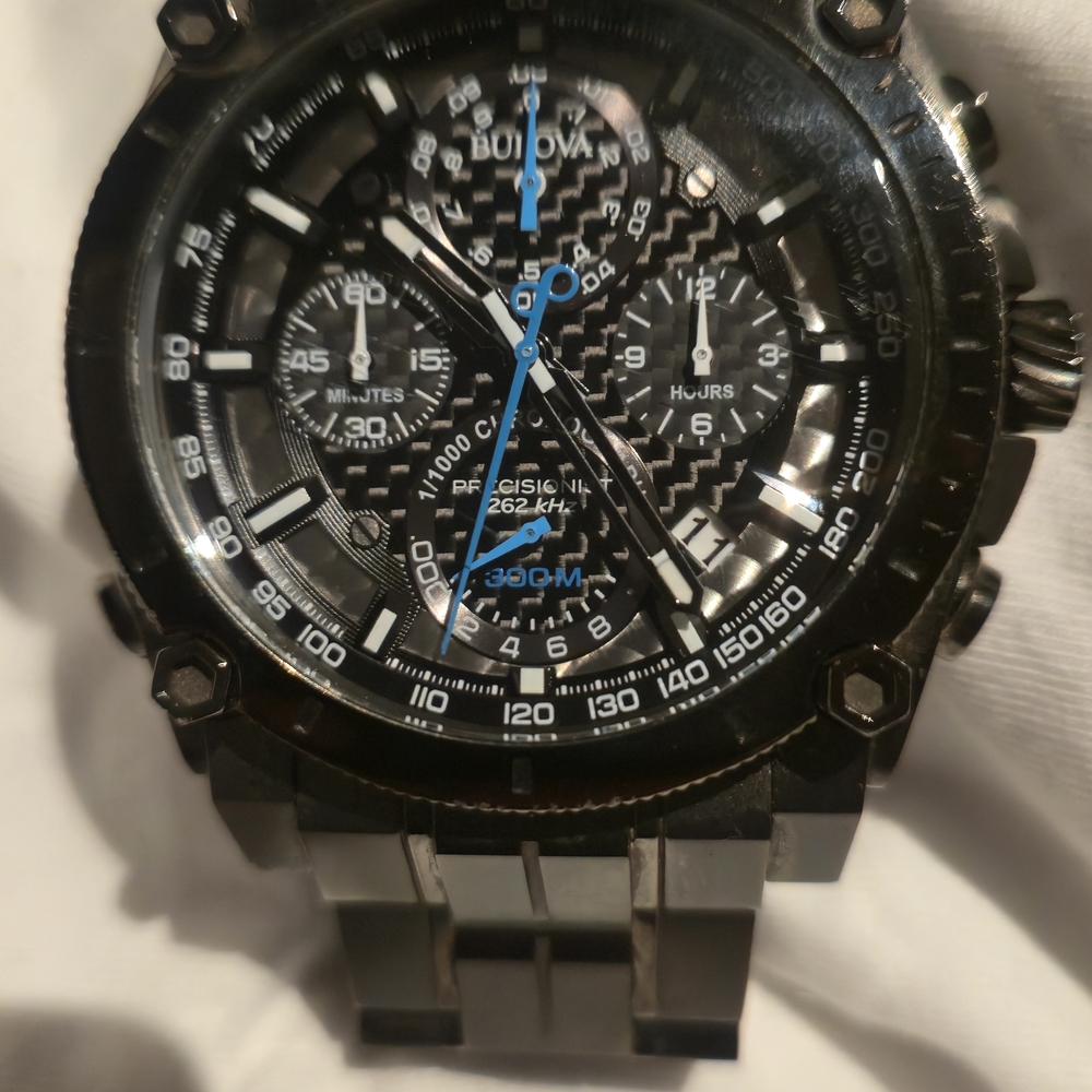 Bulova Men's Black and Blue Chronograph Watch